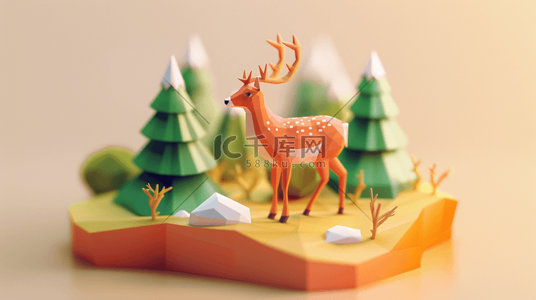 3D山林里的动物插画