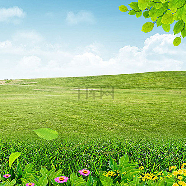 清新蓝天草地背景