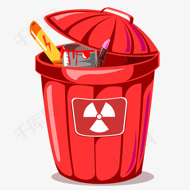 红色卡通环保有毒害垃圾桶图标