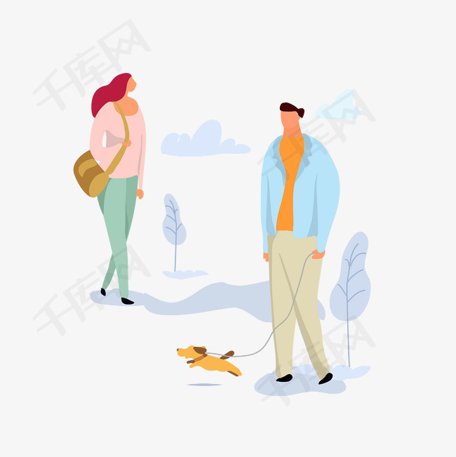 遛狗散步男女免抠图矢量素材图片免费下载-千库网