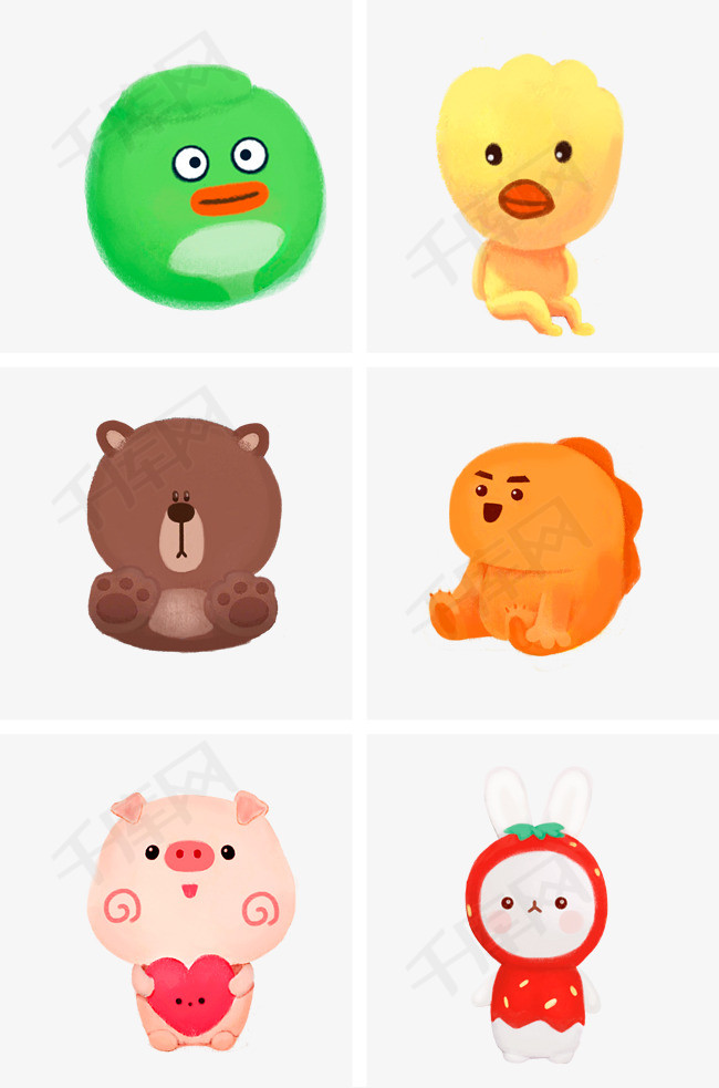 抓娃娃手绘插画卡通动物