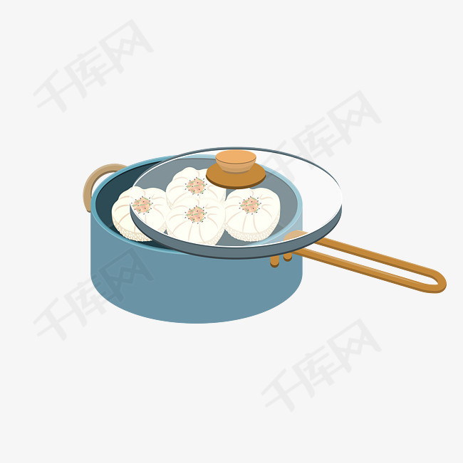 手绘矢量扁平可爱小锅煎生煎包手绘矢量扁平可爱小锅煎生煎包扁平生煎