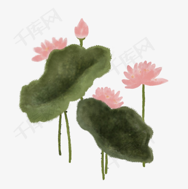 手绘中国风荷花水墨画png素材