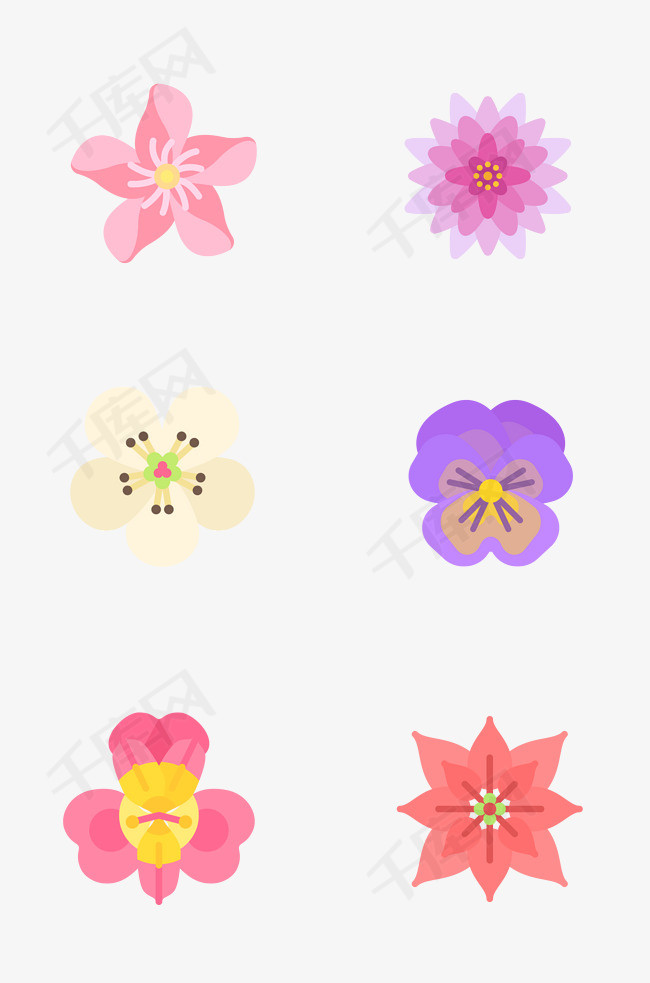各种美丽的花朵插画图标