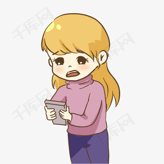 手绘卡通被骗的焦急女孩