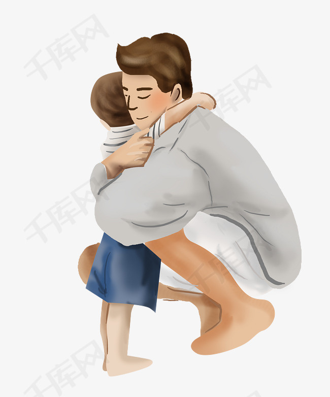 父亲节手绘拥抱父子爸爸父亲节节日亲人男人开心