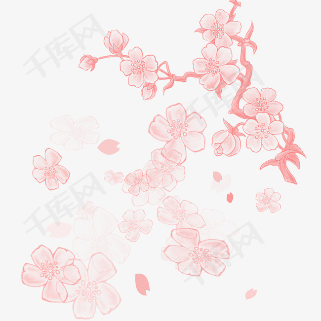 唯美粉色樱花矢量素材图片免费下载_高清psd_千库网