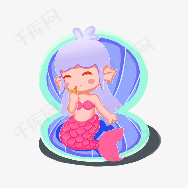 可爱美人鱼插画下载可爱美人鱼大贝壳通话人物美人鱼插图贝壳里的