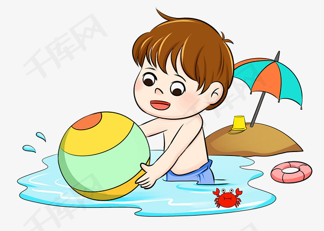 夏至小男孩玩水球插画