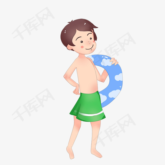 暑假游泳圈男孩卡通手绘