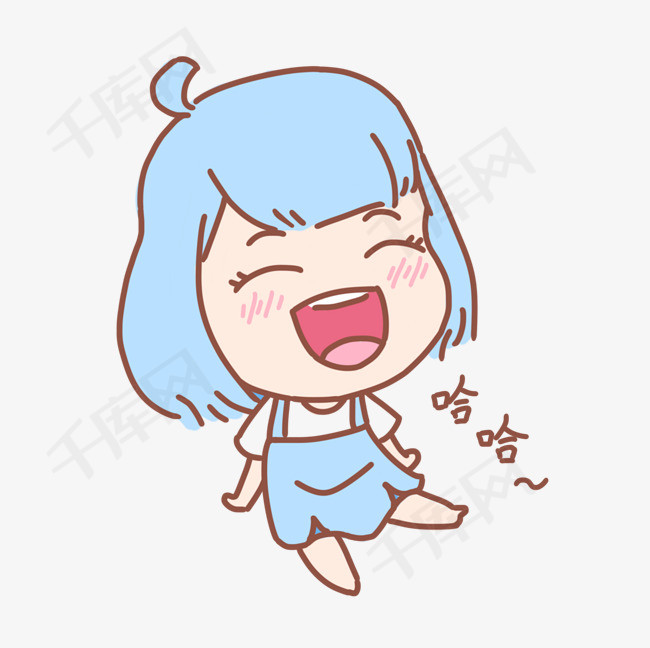 哈哈大笑表情蓝色女孩插画