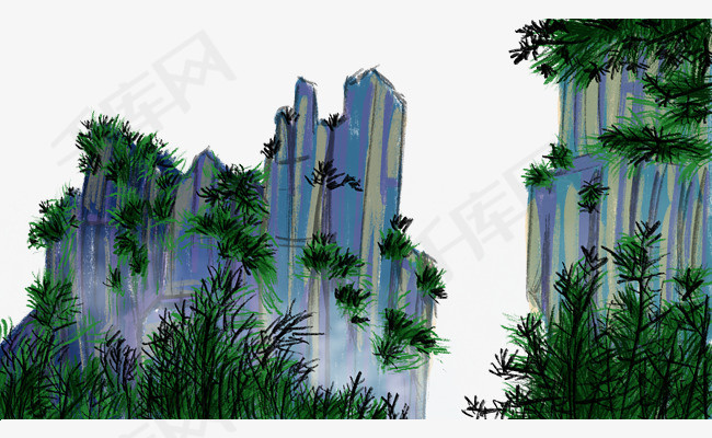 旅游景点湖南湘西张家界山树手绘插画psd