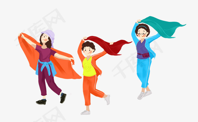 跳广场舞的妇女卡通设计
