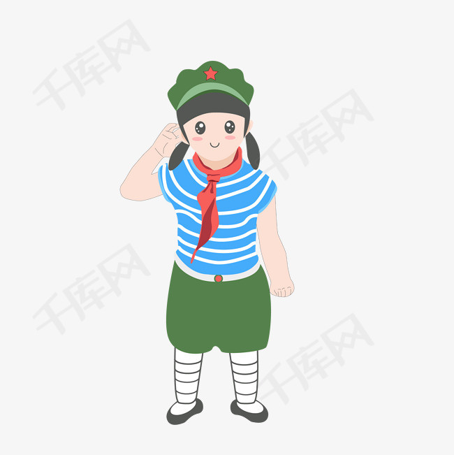 七一建党节小女孩穿军装敬礼手绘图