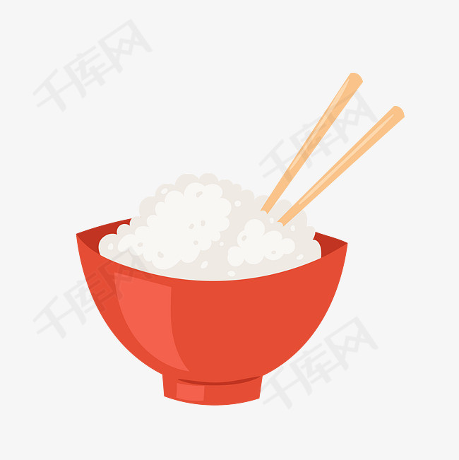 卡通手绘矢量碗筷大米食物米饭碗筷子卡通米饭