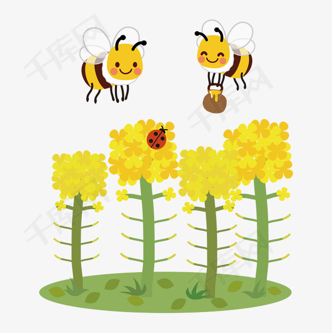 通用节日多彩卡通手绘蜜蜂采蜜