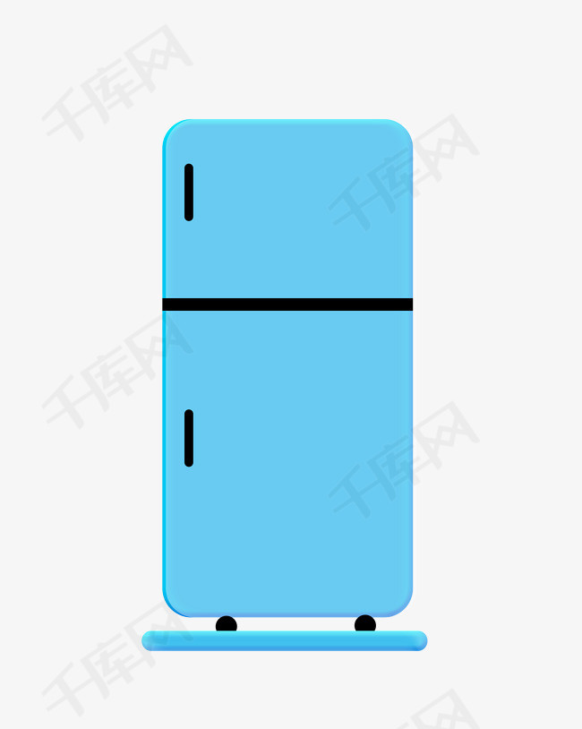 手绘蓝色冰箱免抠图卡通手绘水彩蓝色家具装饰冰箱夏季
