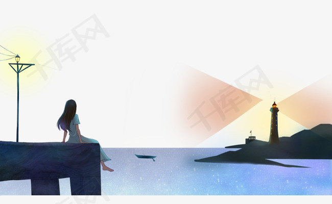 人物女孩与海边景色背景边框