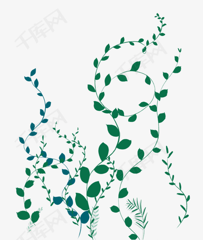 手绘绿色藤蔓小清新插画