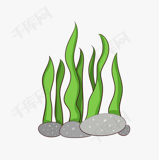 卡通海洋生物水草插画