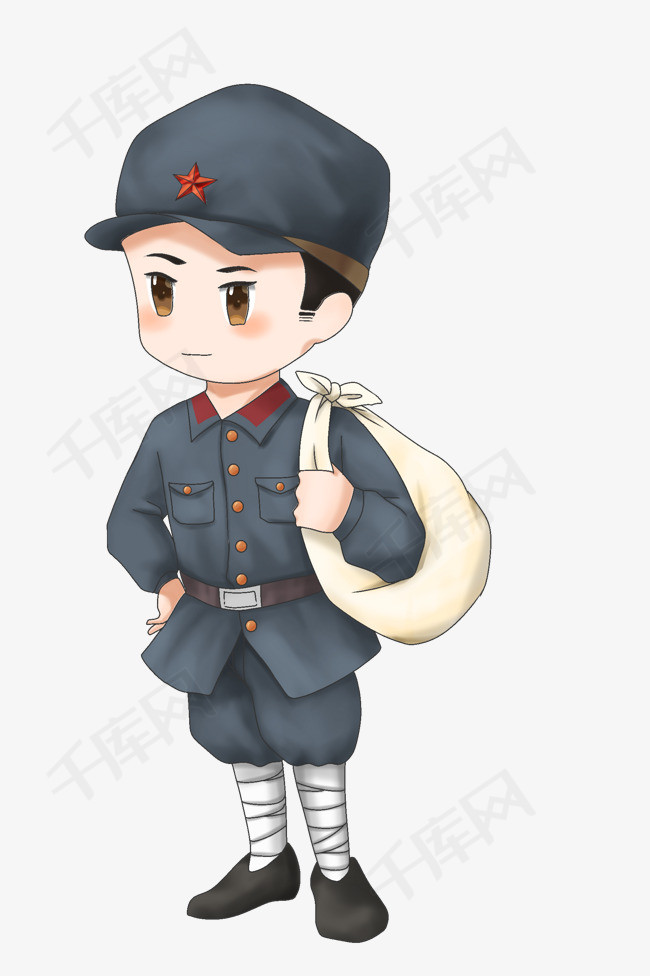 手绘长征路上的红军小战士插画