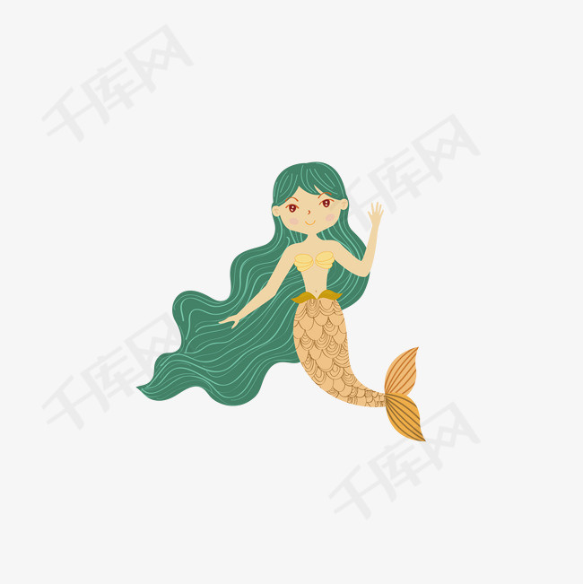卡通可爱的长发美人鱼