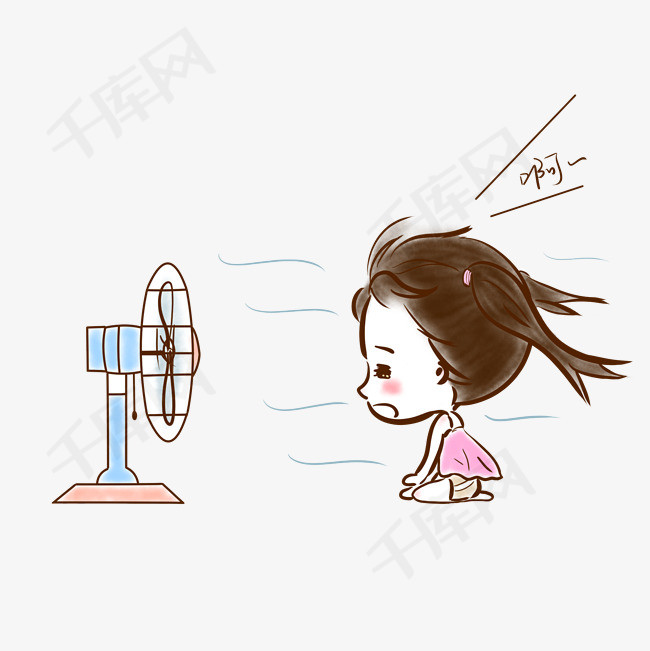 夏季大暑小暑节气炎热电风扇吹小人