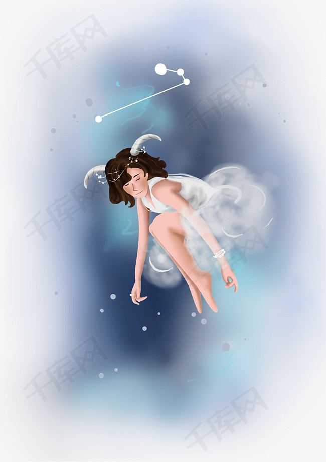 手绘星座人物白羊座星星星座星空人物女孩女生