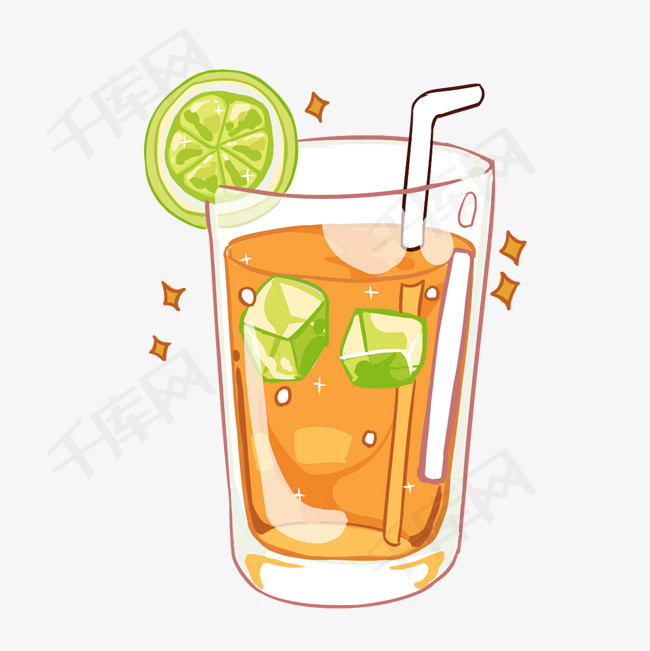 夏日手绘冰凉柠檬茶手绘插画冰红茶清凉夏天凉爽