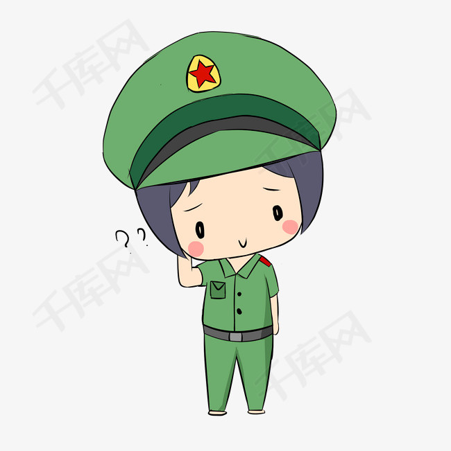 党建表情问号女军人插画