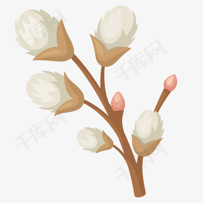卡通手绘木棉花棉花树棉花棉花树摘棉花卡通棉花树手绘棉花树植物