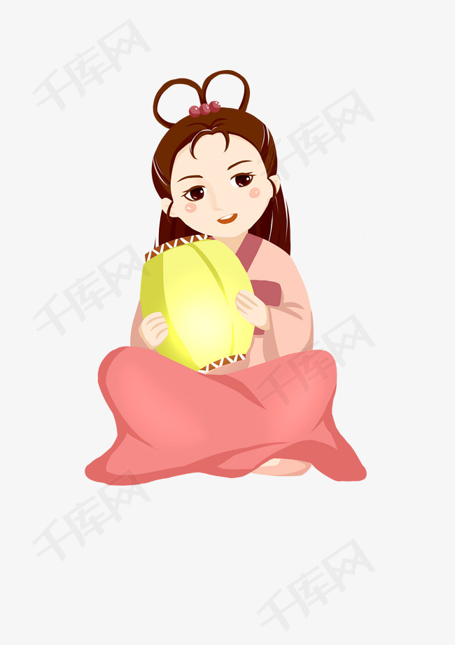 中秋节小女孩许愿灯插画
