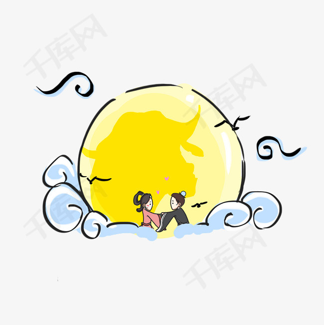 七夕节牛郎织女手绘卡通