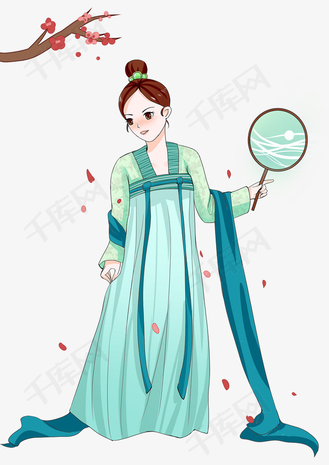 手绘唐朝服饰美女人物插画