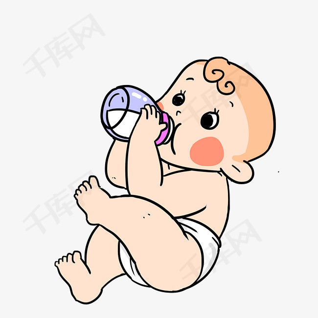 婴儿宝宝喝奶卡通手绘插画婴儿宝宝卡通插画卡通手绘插画小baby手绘