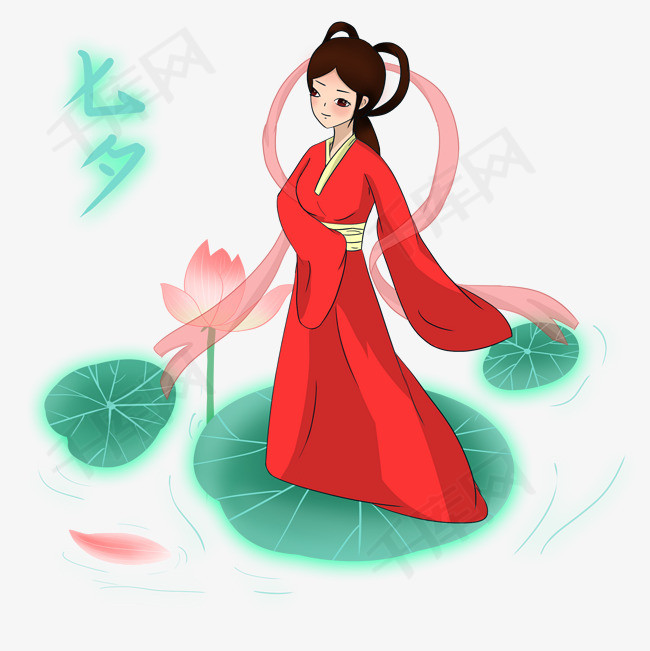 七夕站在荷叶上的织女