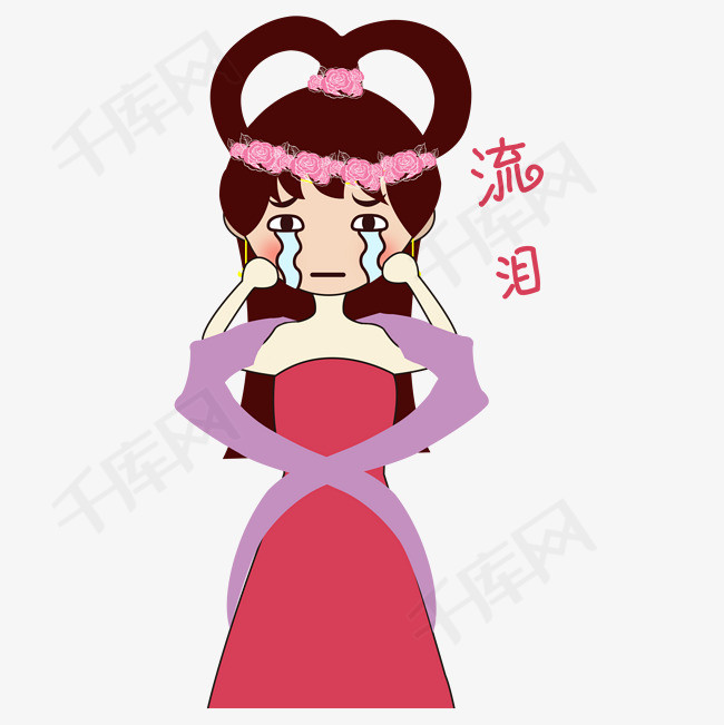 卡通手绘中秋嫦娥流泪表情包元素