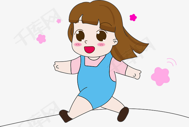 矢量卡通手绘走路的小女孩