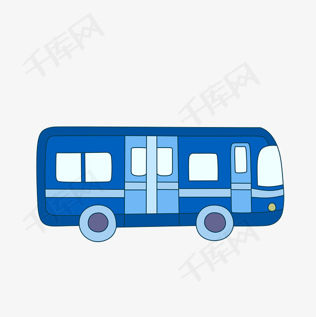 卡通手绘交通工具蓝色大巴车插画卡通手绘交通工具蓝色大巴车巴士