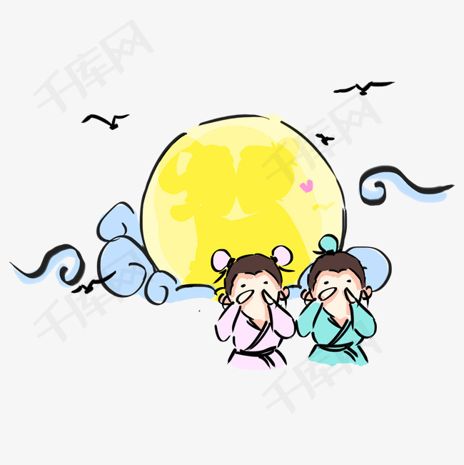 手绘七夕节牛郎织女卡通人物