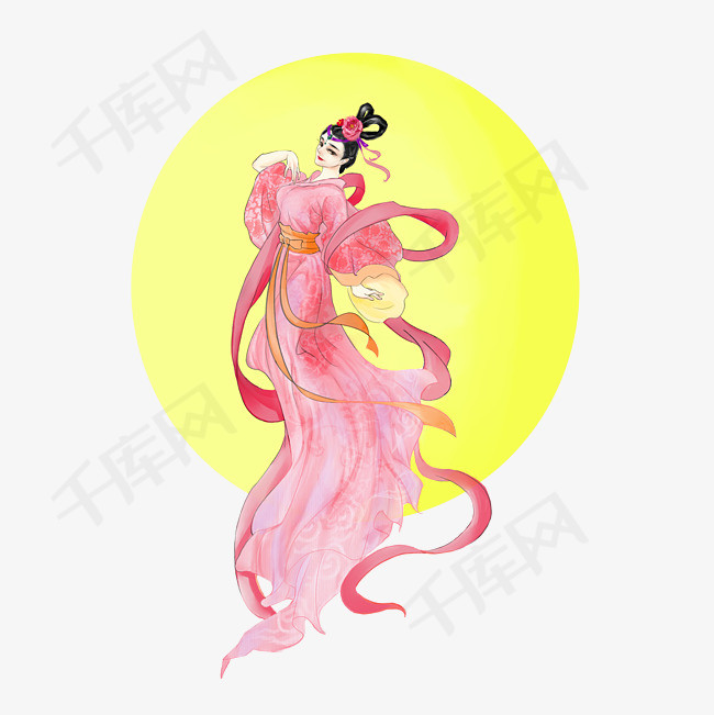 手绘唯美中秋节嫦娥姐姐插画