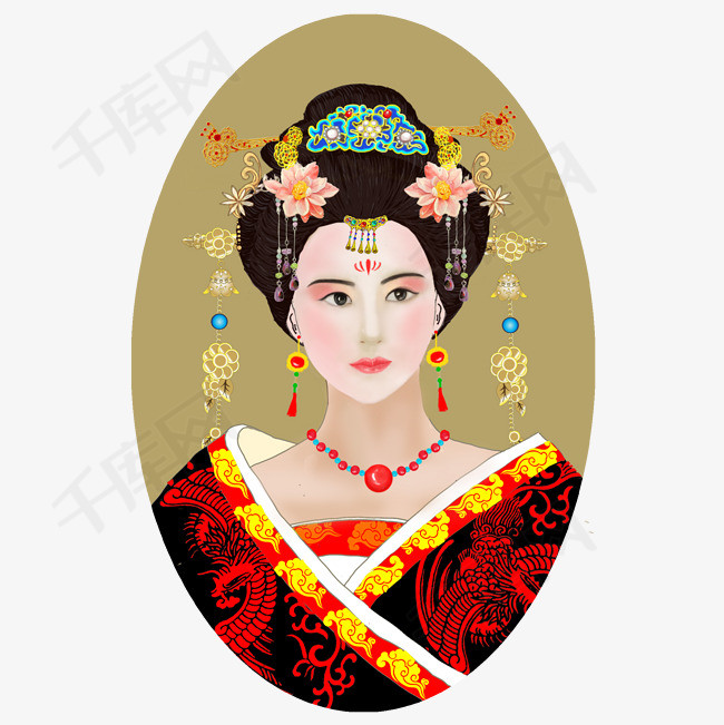 手绘唐朝皇妃免抠图