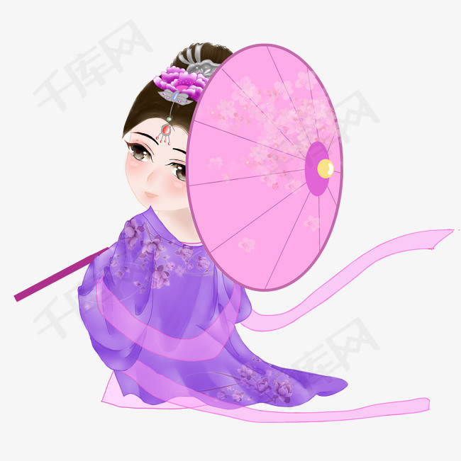 古风q版打伞美女人物插画古装美女可爱女孩美女人物q版古风打伞