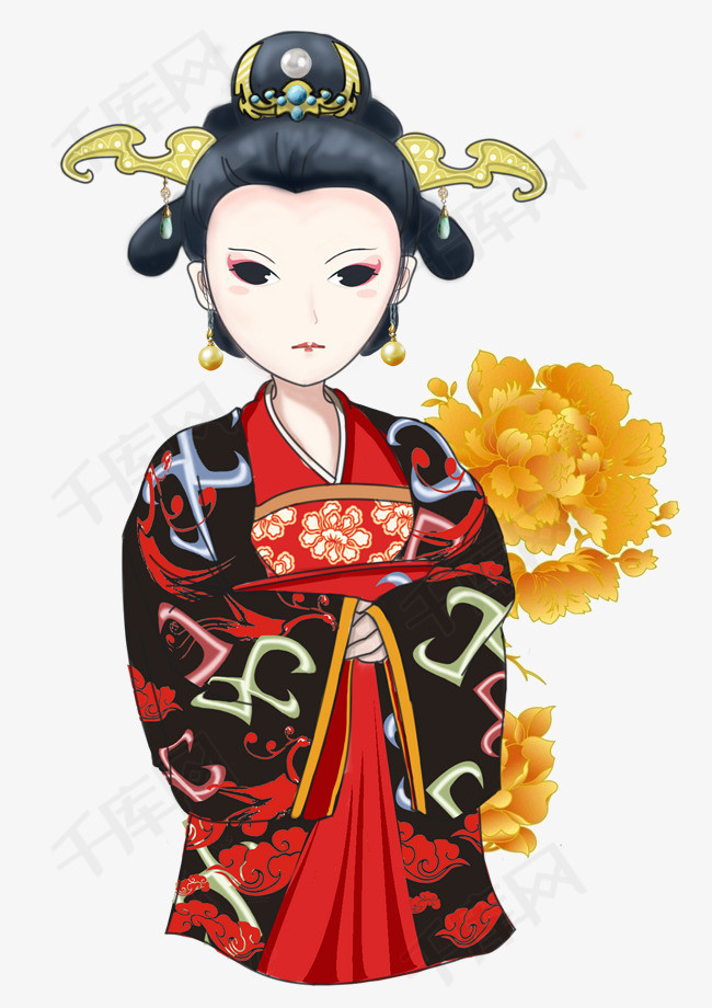 唐代古风人物png唐代古风服装q版人物卡通纯手绘插画