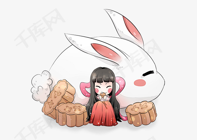 中秋节暖系中国风日式q版嫦娥月饼插图下载