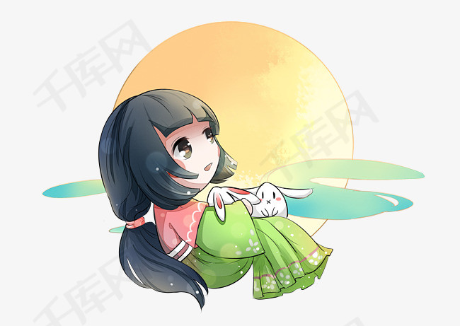中秋节暖系中国风日式q版嫦娥月饼插图下载