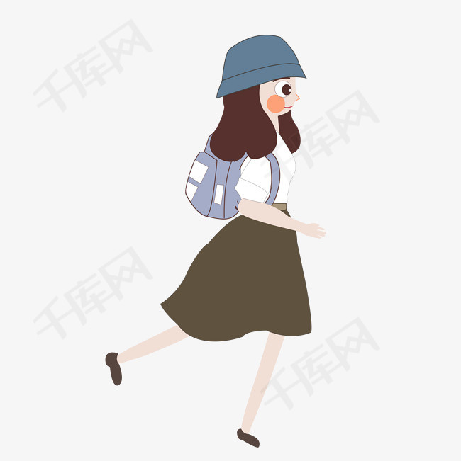 跑步上学的小女孩卡通png