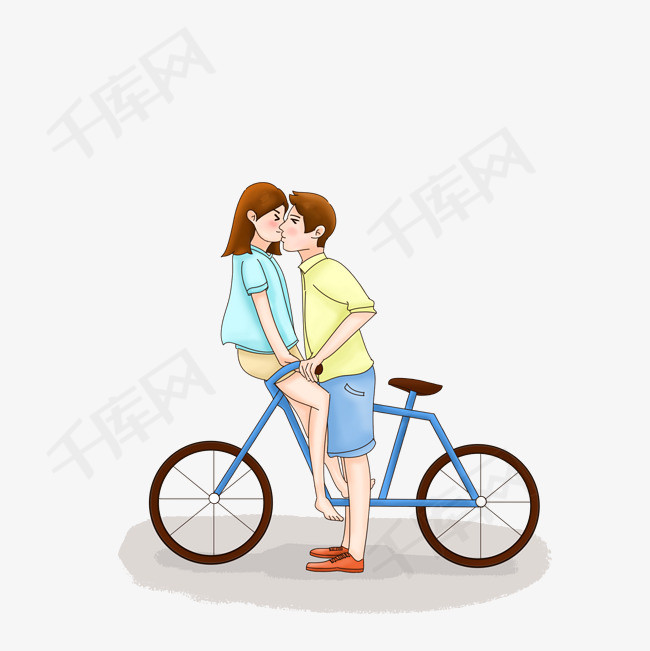 情侣骑单车恩爱卡通插画
