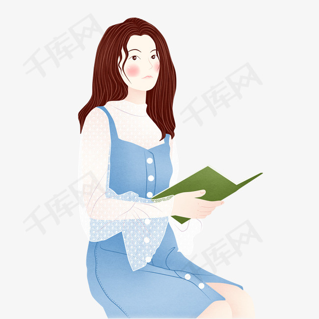 看书的知性女人插画