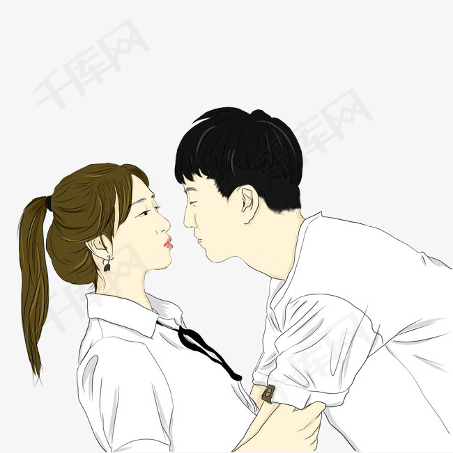 七夕情侣卡通手绘